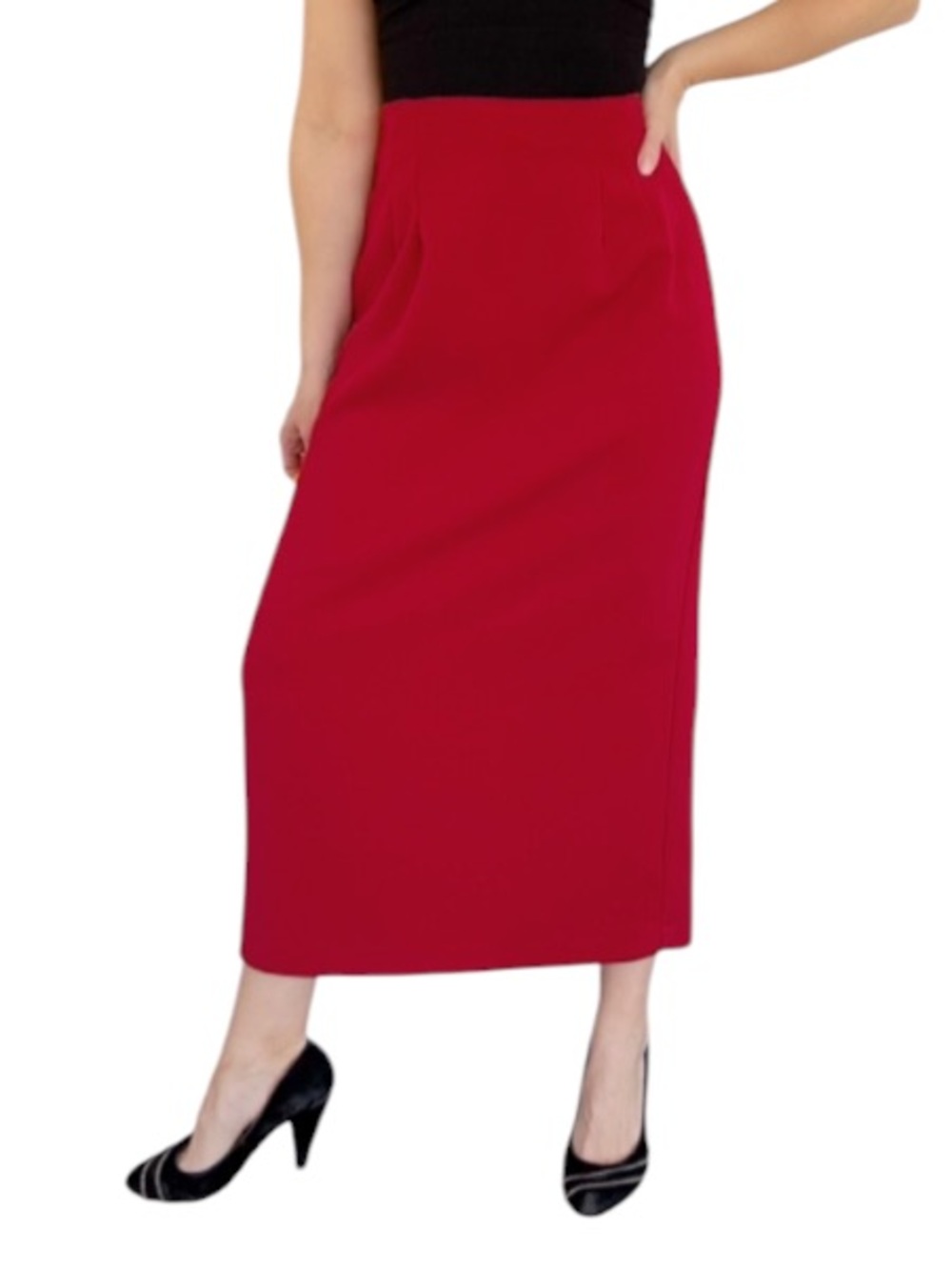 Vintage Briggs ruby red long midi zip closure pencil skirt size 10